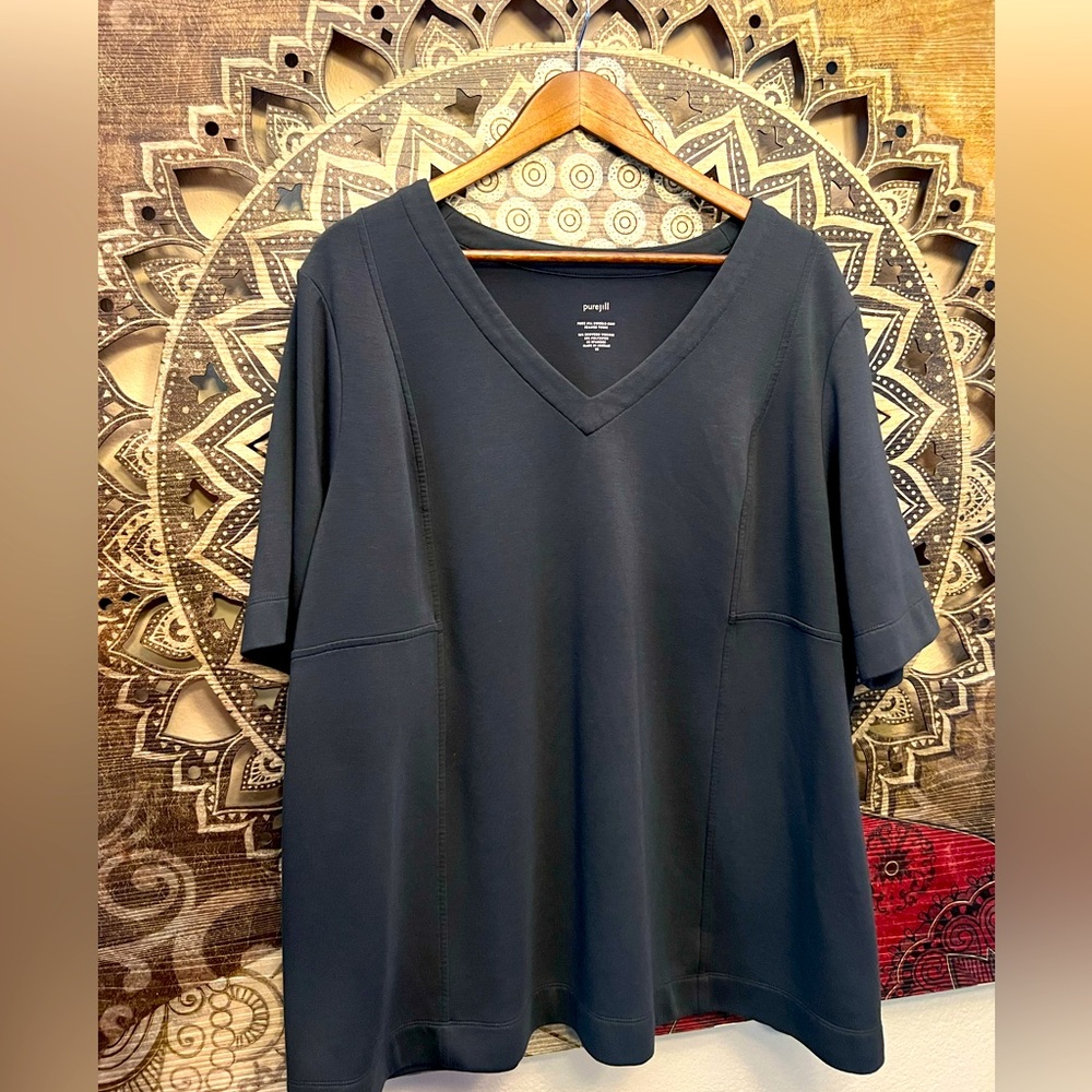PURE JILL DOUBLE KNIT SEAMED TUNIC- SLATE BLUE